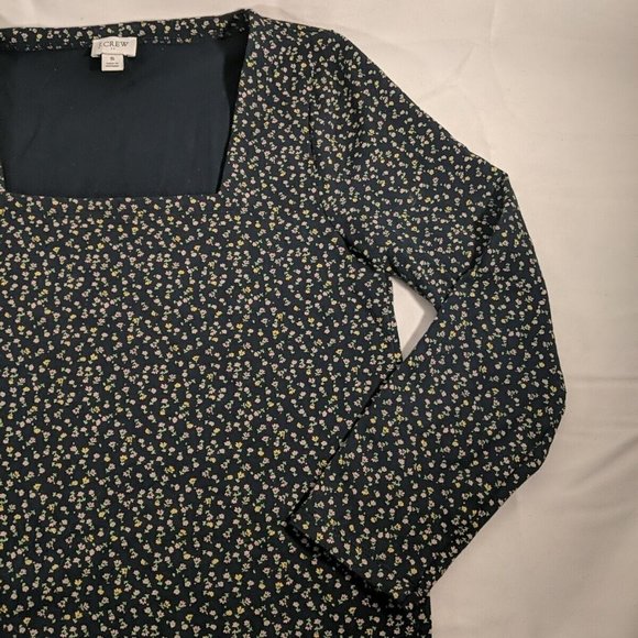 J Crew Navy Blue Floral Flower Pink 3/4 length Sleeves Shirt Top Square small s - Picture 4 of 11
